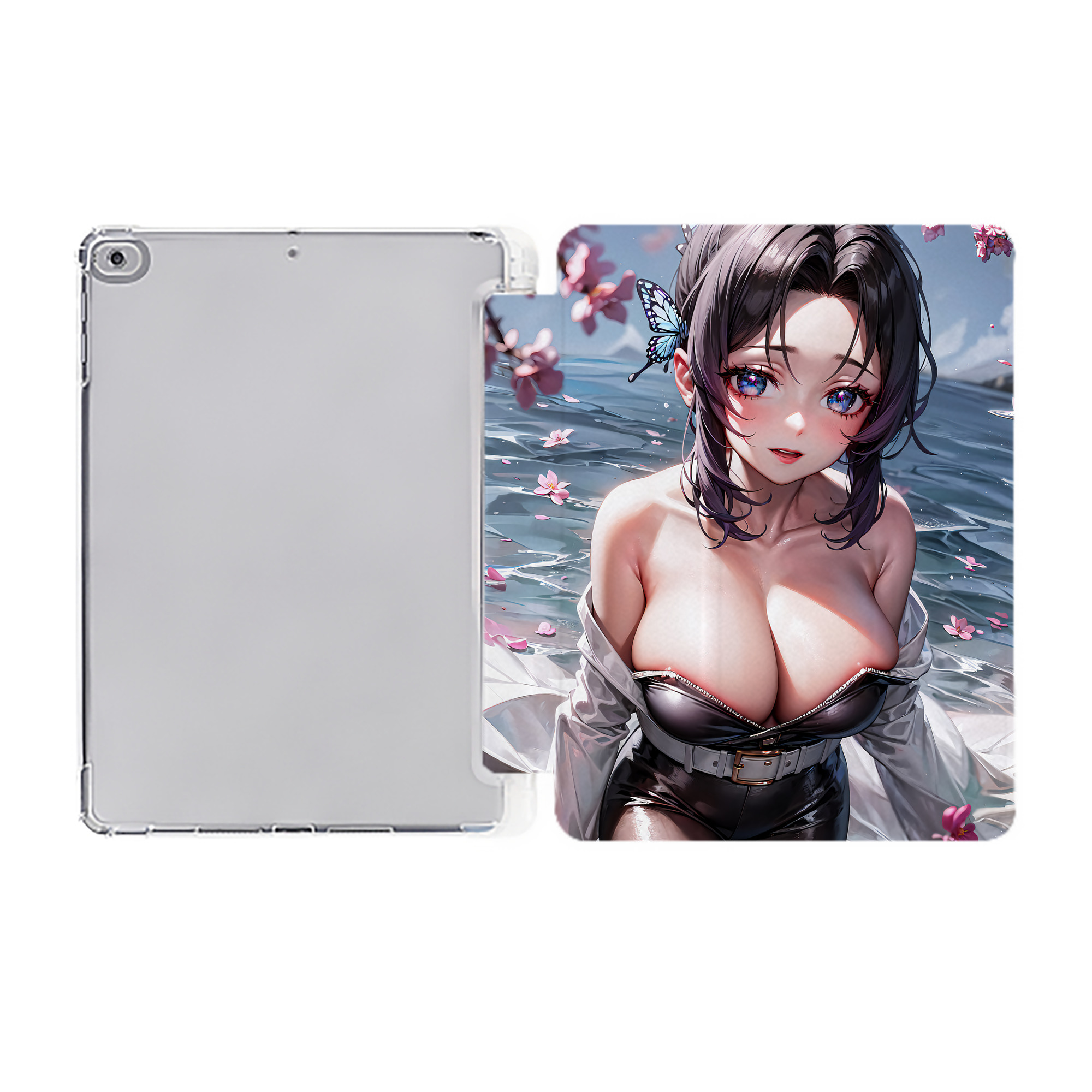 （画像用） 鬼滅の刃（きめつのやいば）蟲柱-胡蝶 しのぶ／こちょう しのぶ Kochou Shinobu IPad ケース ペン収納付き 三つ折りスタンド PUレザー×シリコン 対応機種9.5/10.5/10.9インチ